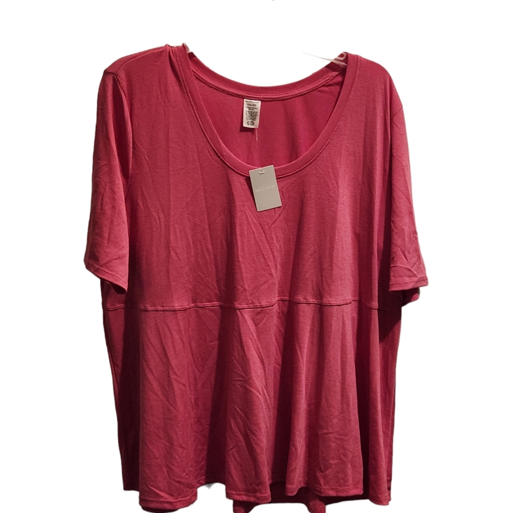 West Loop Womens Tunic Top Short Rounded Neck Sleeve Shirt Hot Pink